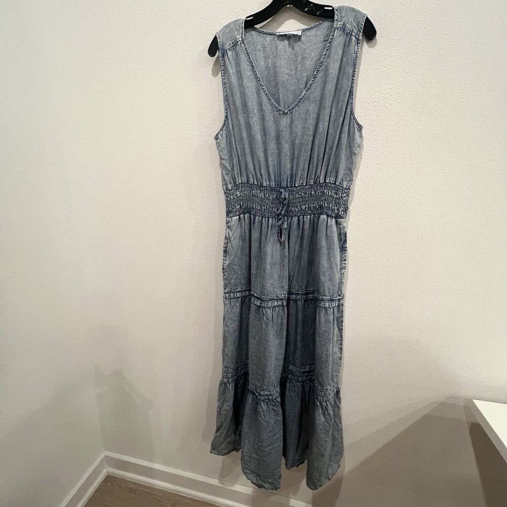 Jane + Delancey Chambray Maxi Dress - Size XL Tiered Vacation Casual Travel